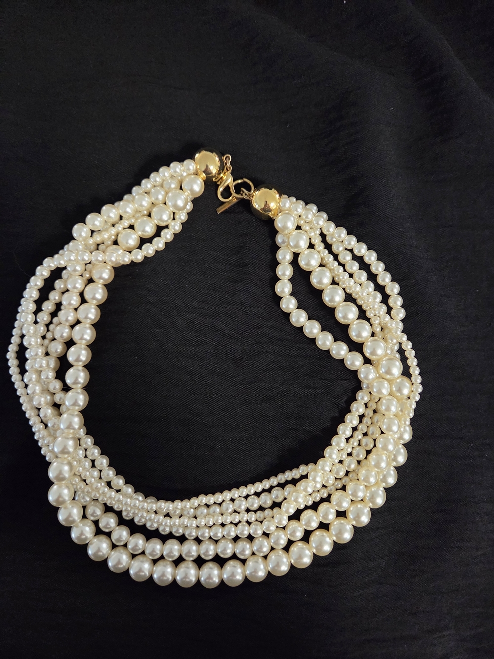 Layered White Pearl Necklace with Gold Accents
